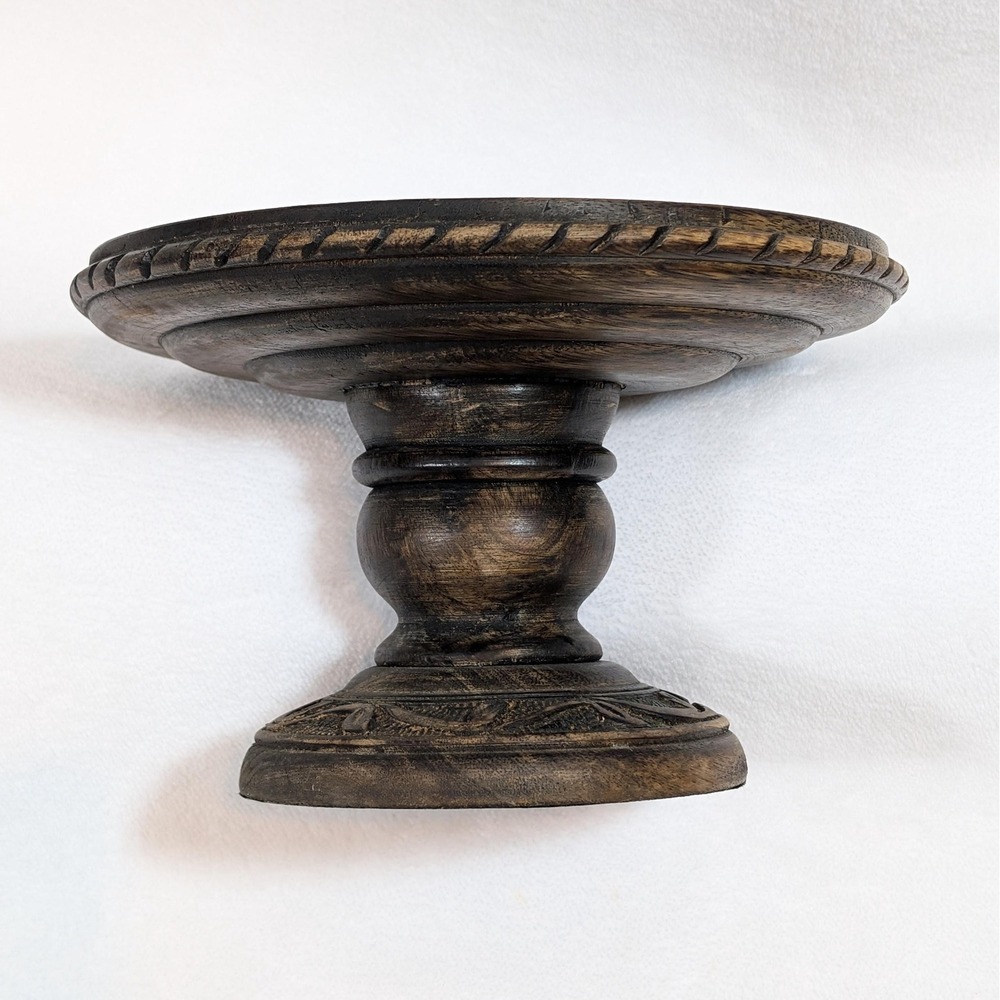 Fitz and Floyd Hand-Carved Wooden Serving Pedestal Cake Stand Decorative 6.75" - Picture 3 of 11